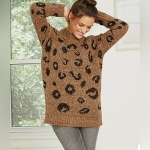 Universal Thread Leopard Patterned Cowl Neck Sweater